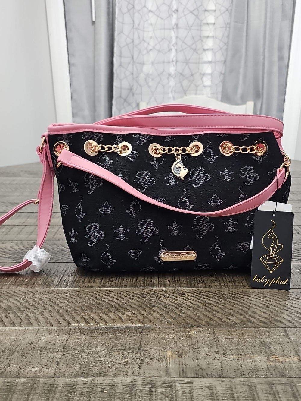 Black Denim And Pink Babyphat Handbag